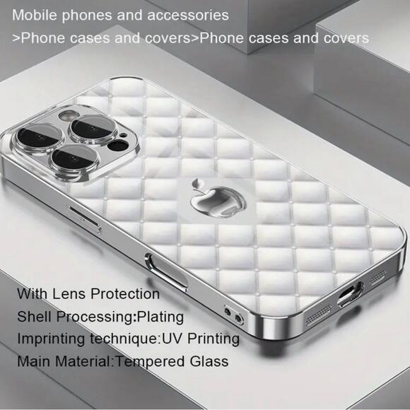 iPhone 16 Pro Max Case White Leather Texture Apple Print Pattern - Picture 3 of 3